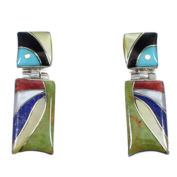 Genuine Sterling Silver Multicolor Inlay Earrings EX54041